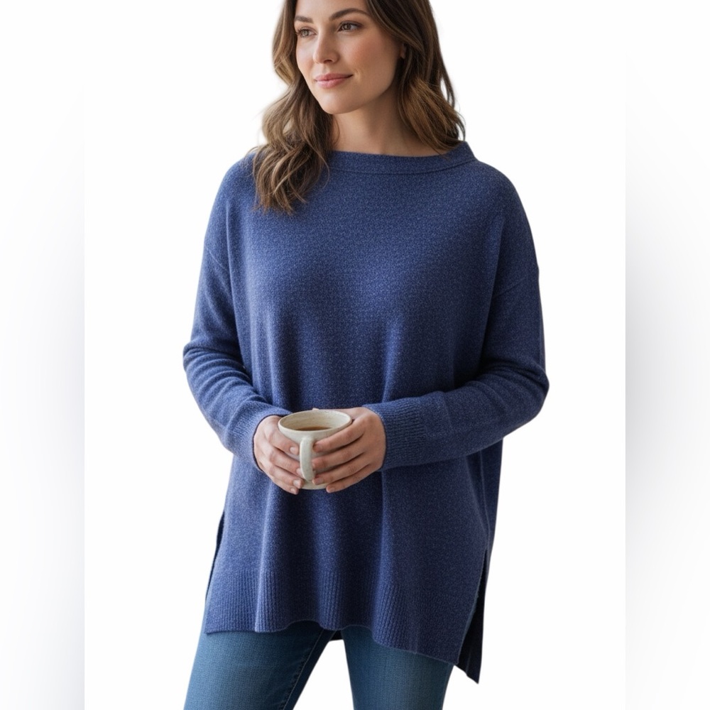 Eileen fisher felt wool mock neck sweater hi low s/p
